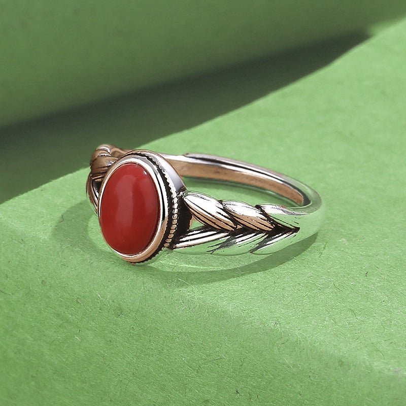 Vintage Red Plated Epoxy Wheat Ring For Women, Simple Retro Distressed Adjustable Ring - Image 4